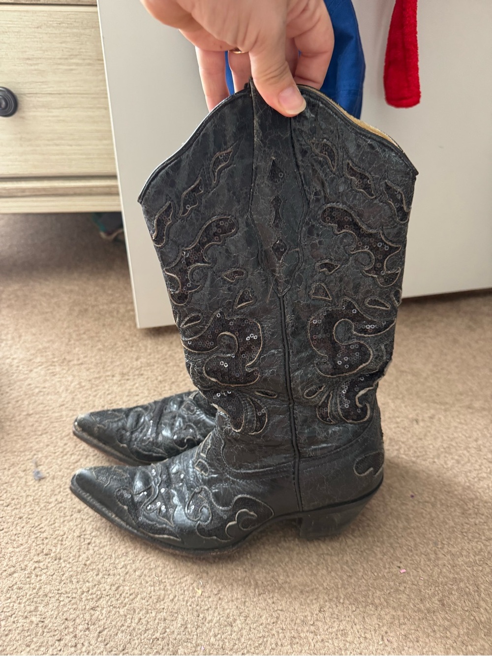 Women's Embroidered Pointed-Toe Cowboy Boots - Black